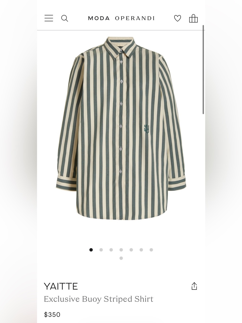 YAITTE buoy Striped Button-Down Shirt in Cream and Green small